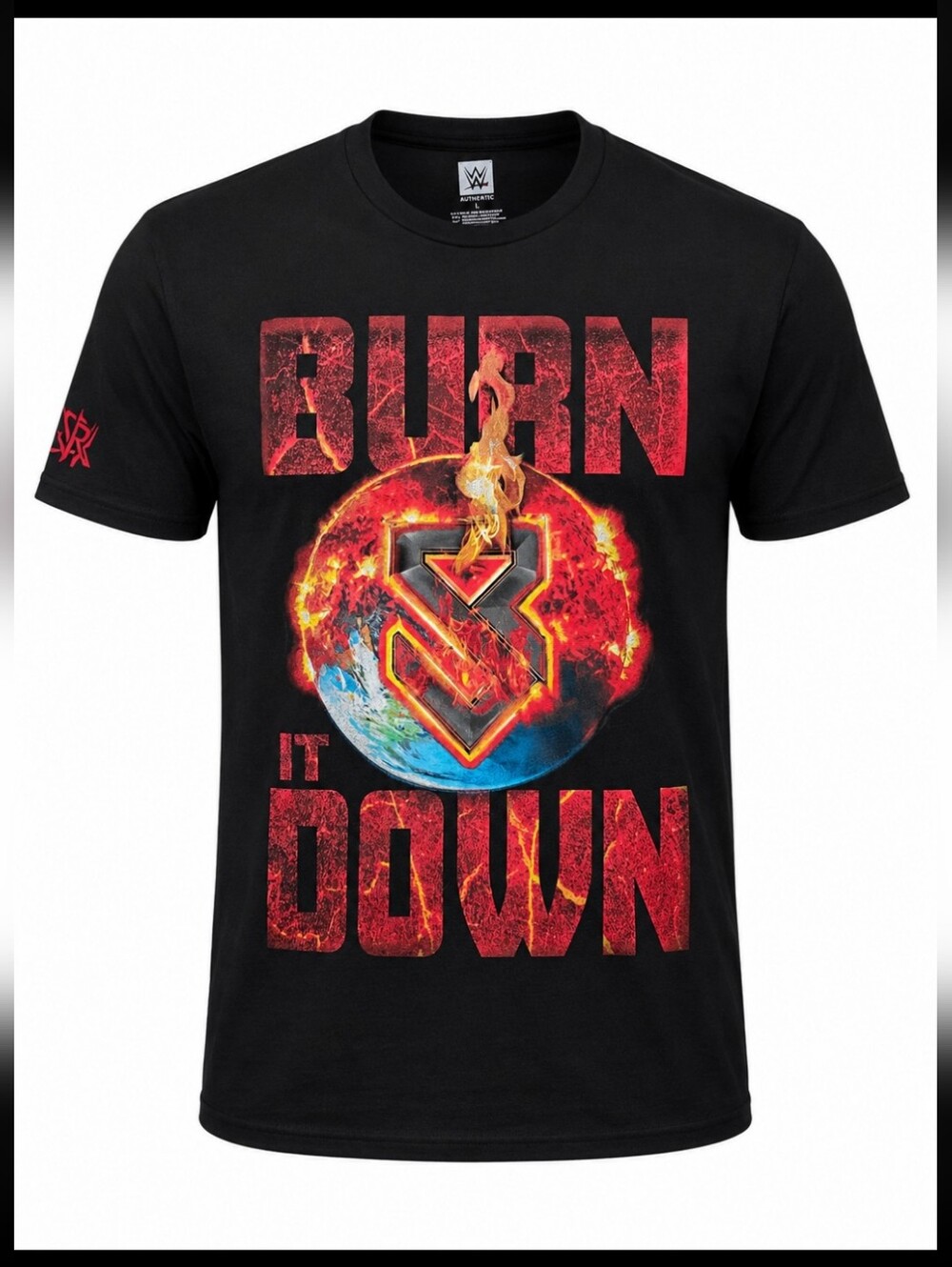 WWE Seth Rollins Burn It Down Graphic T-Shirt Size Large Black Wrestling Tee NWT